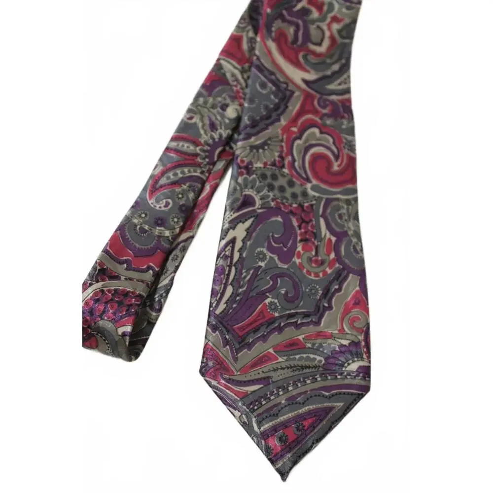 Vintage GEOFFREY BEENE 3.75 Inch Wide Silk Necktie, Pink, Purple, Gray Paisley